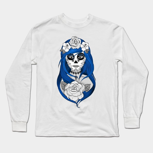 Art et Be - Santa Muerte Blue Long Sleeve T-Shirt by Art_et_Be